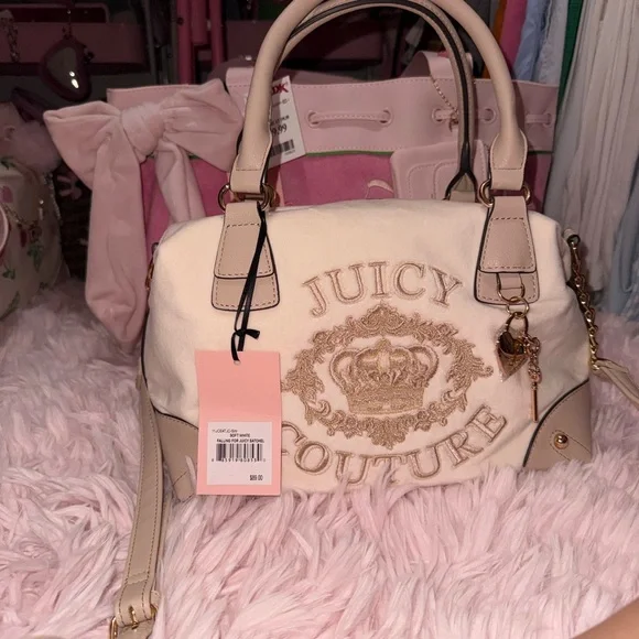 Juicy Couture Falling for Juicy Cream Embroidered Logo Satchel - Picture 4 of 6